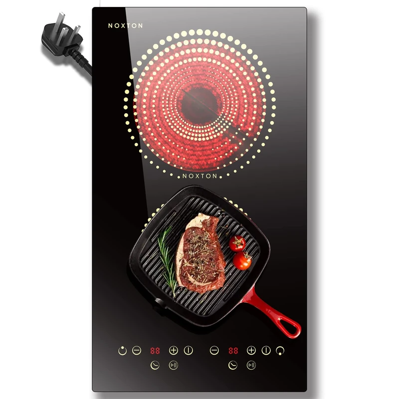 Noxton 2 Zone Ceramic Hob, Plug in Electic Hob 30cm with 2 Hour Timer, 9 Level Touch Control 2800W