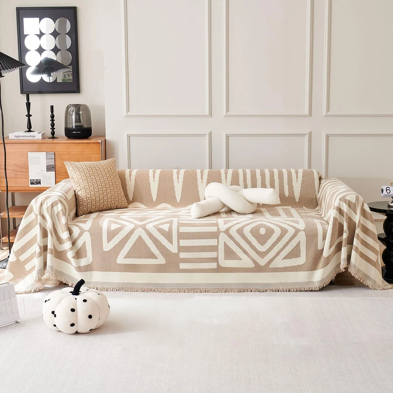 VClife Boho Couch Cover for 3 Cushion Couch Chenille Sofa Cover Sectional Sofa Cover for Dog, Modern Khaki Sofa Slipcover Washable Couch Covers for L-Shape Sofa Reversible Sofa Protector 71''x134''