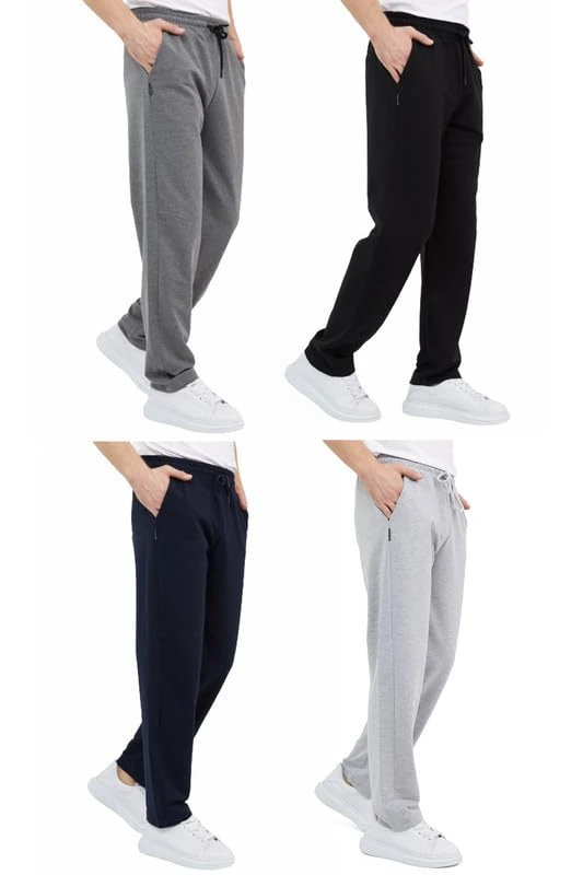 COMEOR Men's Jogging Bottoms Cotton Sweatpants - Long Sports Trousers Men's Jogger Training Trousers Men's Relaxing Trousers, 4 Pack Black/Dark Grey/Dark Blue/Light Grey, 4XL