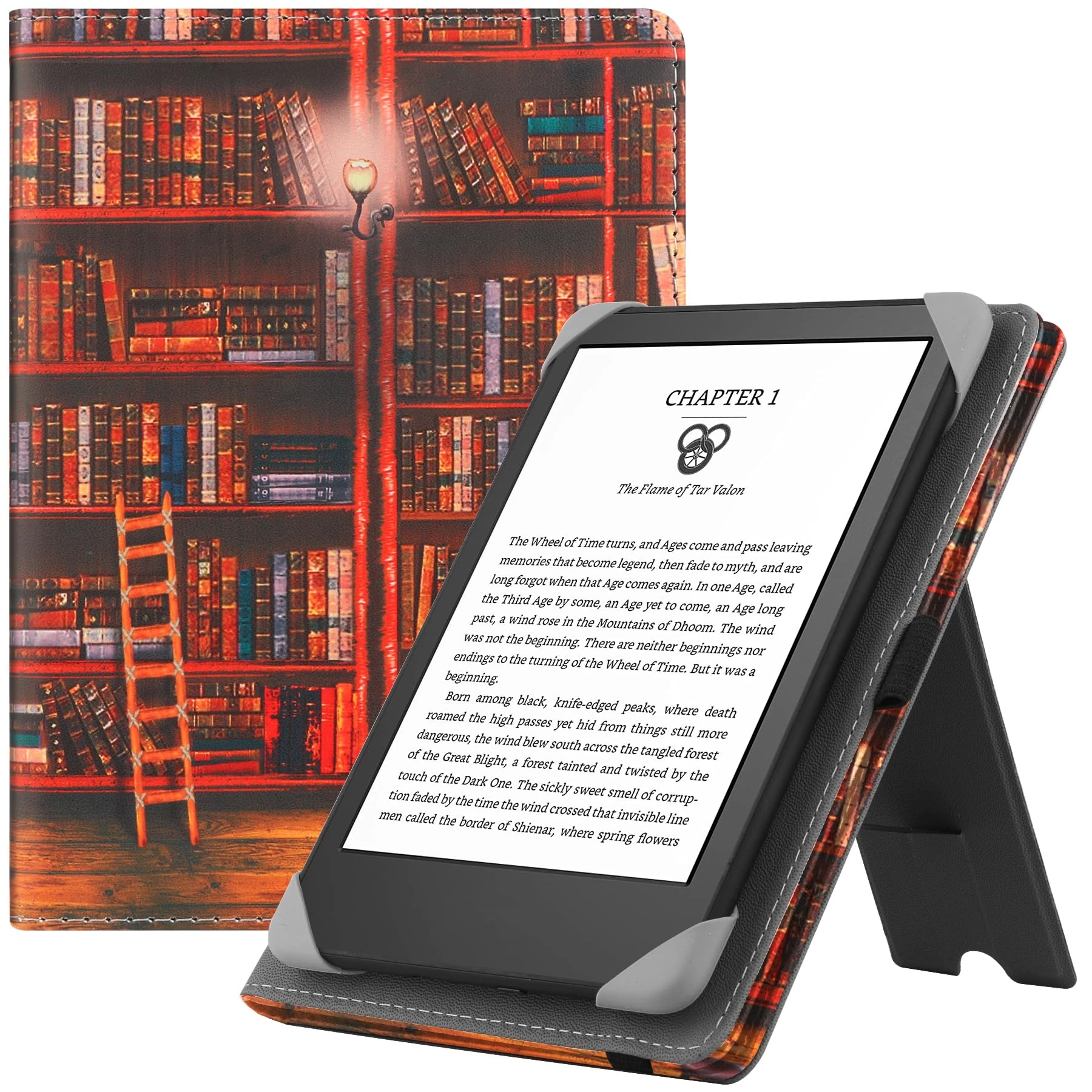 HGWALP Universal Case for 6" eReaders, Folio Leather Stand Cover with Handstrap Compatible with All 6 inch Kindle Paperwhite/Kobo/Tolino/Pocketook/Sony E-Book Reader-Library