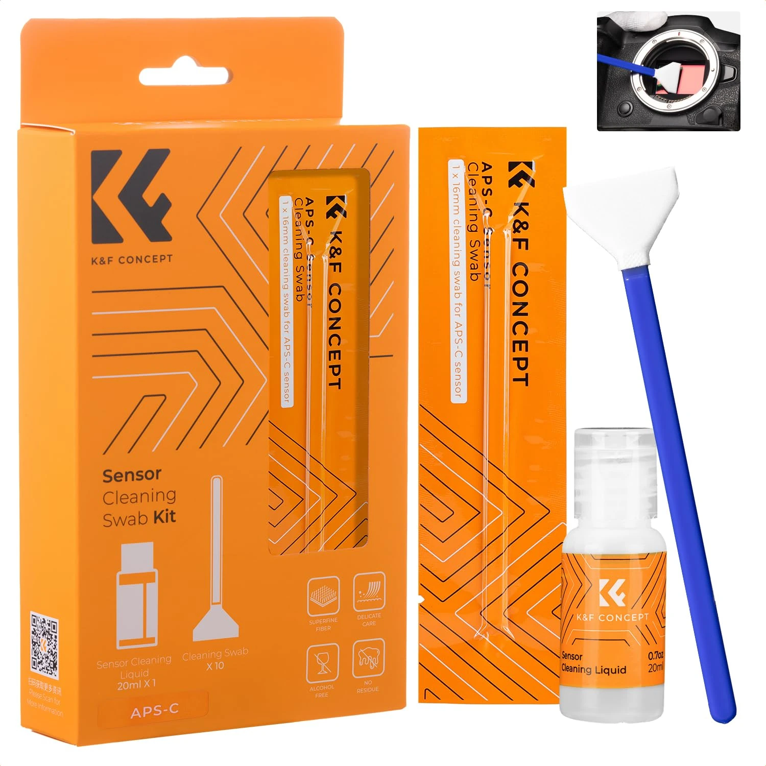 K&F CONCEPT16mm APS-C Sensor Cleaning Swab*10 + 20ml Sensor Cleaner, DSLR SLR Digital Camera Sensor Cleaning Swab Kits for Reflex and Mirrorless Digital Camera CCD and CMOS Sensors