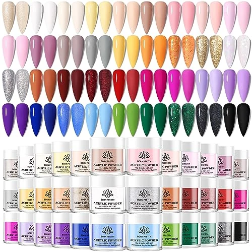 BORN PRETTY Acrylic Powder Set 36 Colors Acrylic Nail Powder Kit Pure Color Glitter
