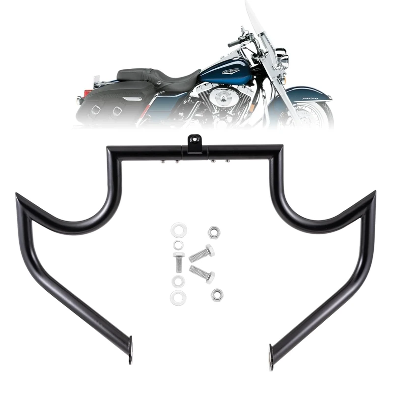Kinglemc Crash Bar Engine Guard Highway Bar for Harley Davidson Touring Road King Street Glide Electra Glide CVO and Trike Models 97-08 (Mustache Black)