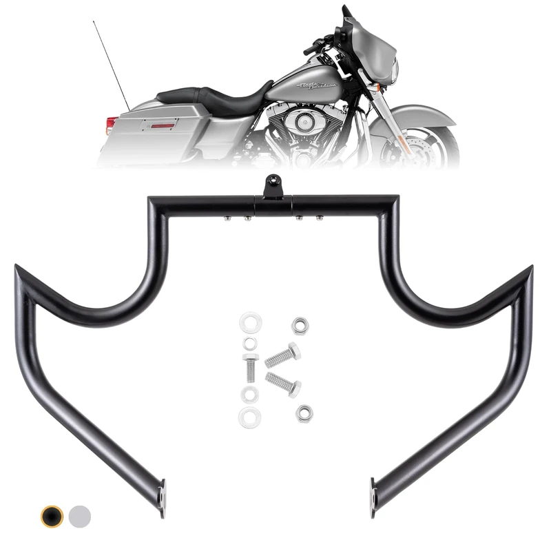 Kinglemc Crash Bar Engine Guard Highway Bar for Harley Davidson Touring Road Glide Road King Street Glide Electra Glide CVO and Trike Models 09-23 (Mustache Black)