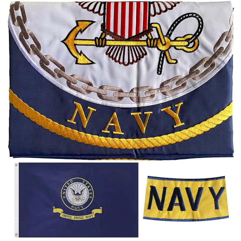 Embroidered Navy Emblem Flag Double Sided 3x5 Outdoor- 300D Heavy Duty Nylon- United States Military 3x5 Navy Outdoor Banner Flag- Brass Grommets & 4 Rows Stitched - Image 1