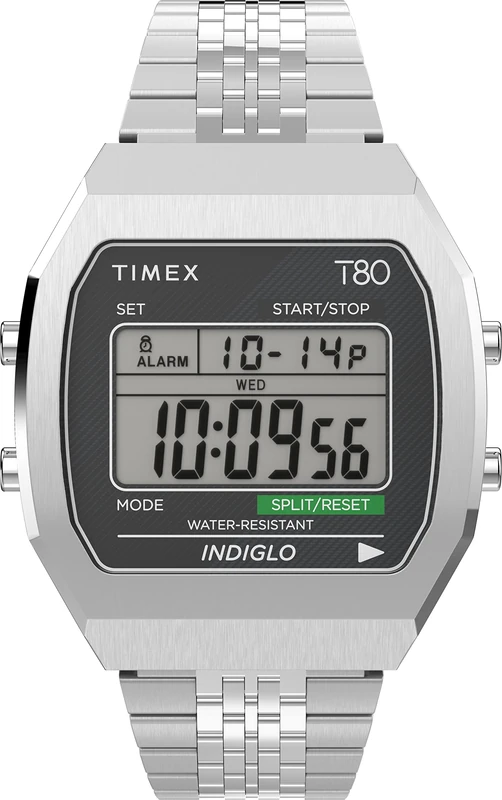 Timex Unisex Digital Quartz Watch with a Stainless Steel Strap T80