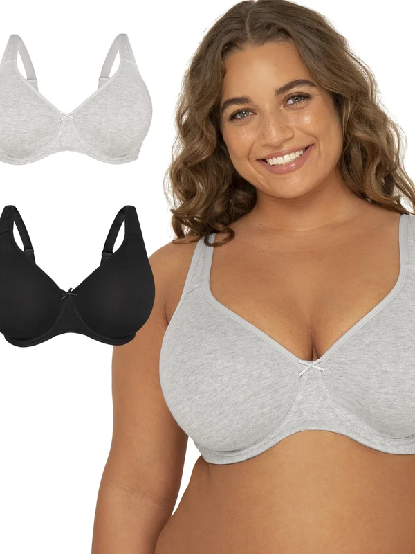 Fruit of the Loom Women's Fit for Me Collection: Plus-Size Unlined Underwire Bra-Cotton Comfort & Pinch-Free Straps Full Coverage, Opaque, Sand/Black Hue, 40E (Pack of 2)