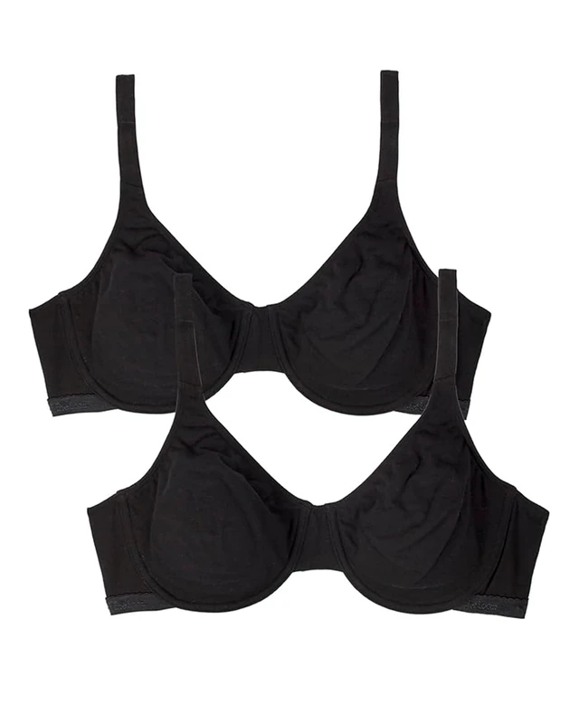 Fruit of The Loom Women's Unlined Underwire Bra-Cotton & Spandex Blend for Natural Shape and Flexibility, Black Hue/Black Hue, 34DD