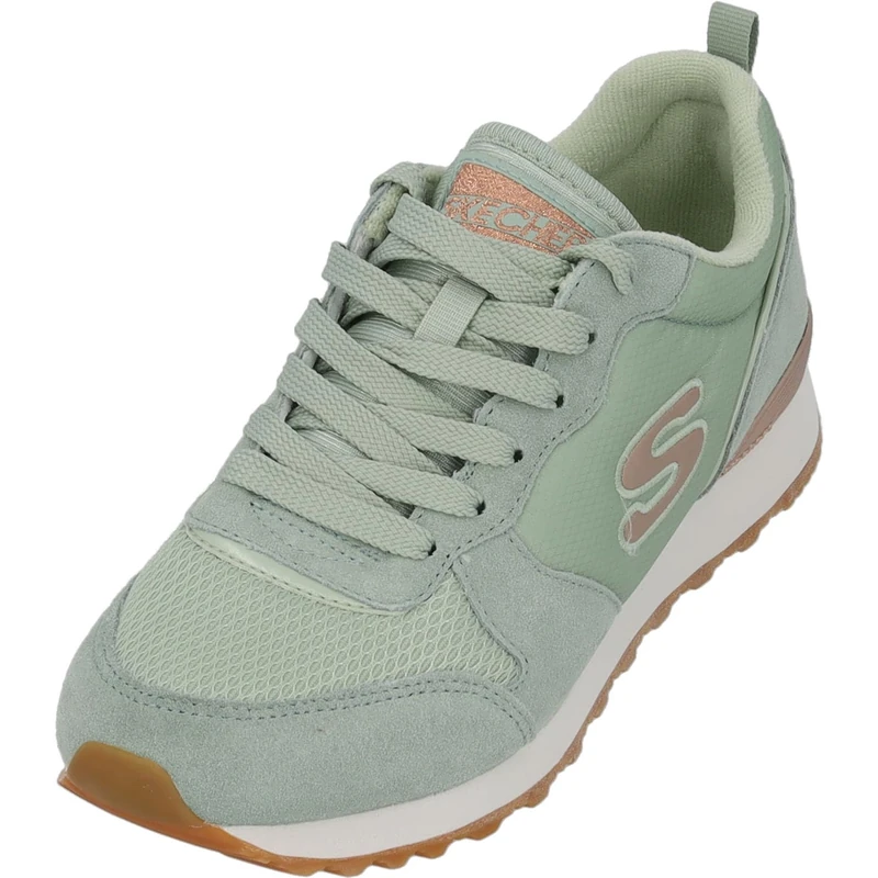 Skechers Women's Og 85 Goldn Gurl Sneaker, Sage Suede/Nylon Mesh/Rose Gold Trim, 4 UK