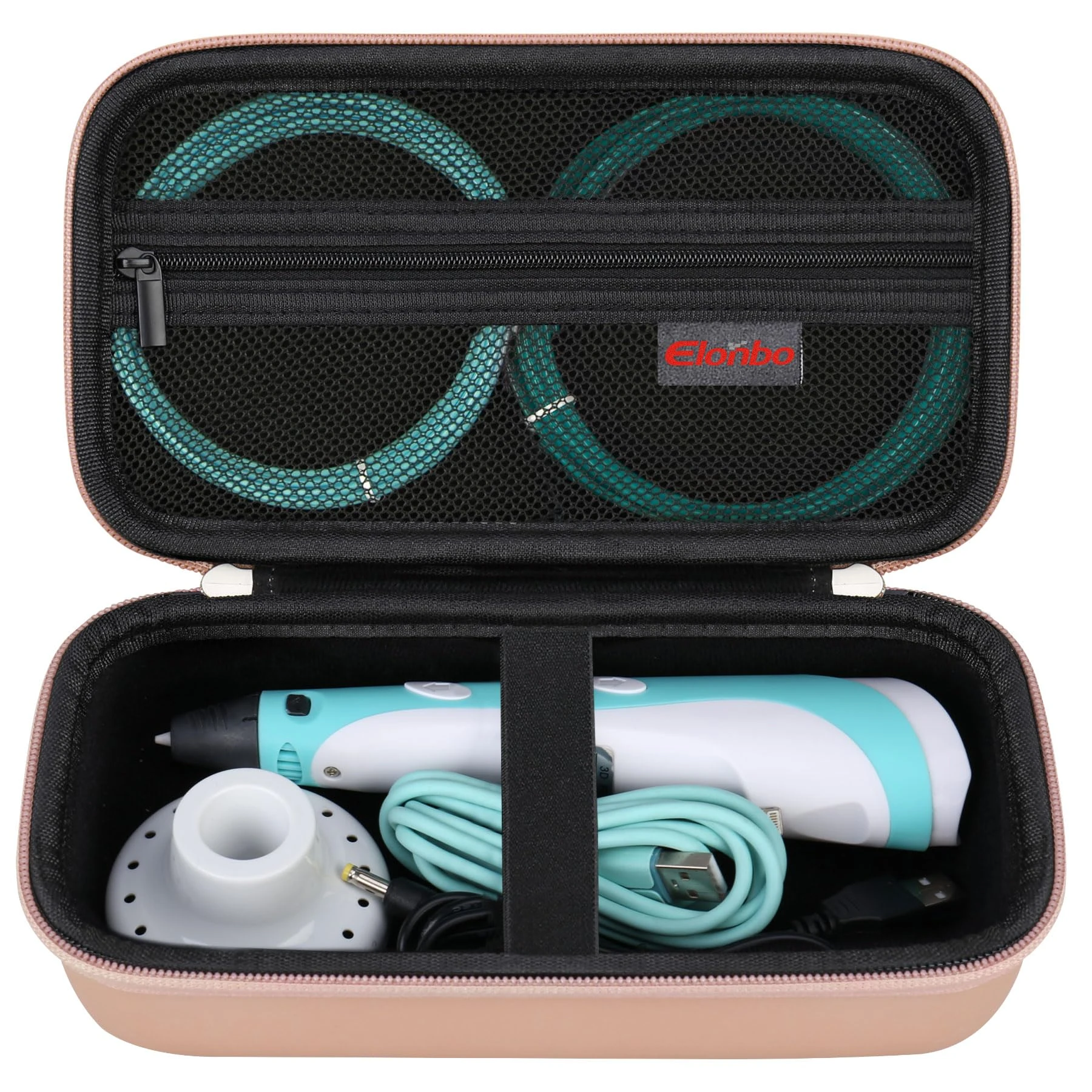 Elonbo Hard Case for MYNT3D Super 3D Pen/for SCRIB3D P1 3D Printing Pen, Extra Mesh Pocket for PLA Filament, Stencil Book, Project Guide, Rose Gold (Case Only)