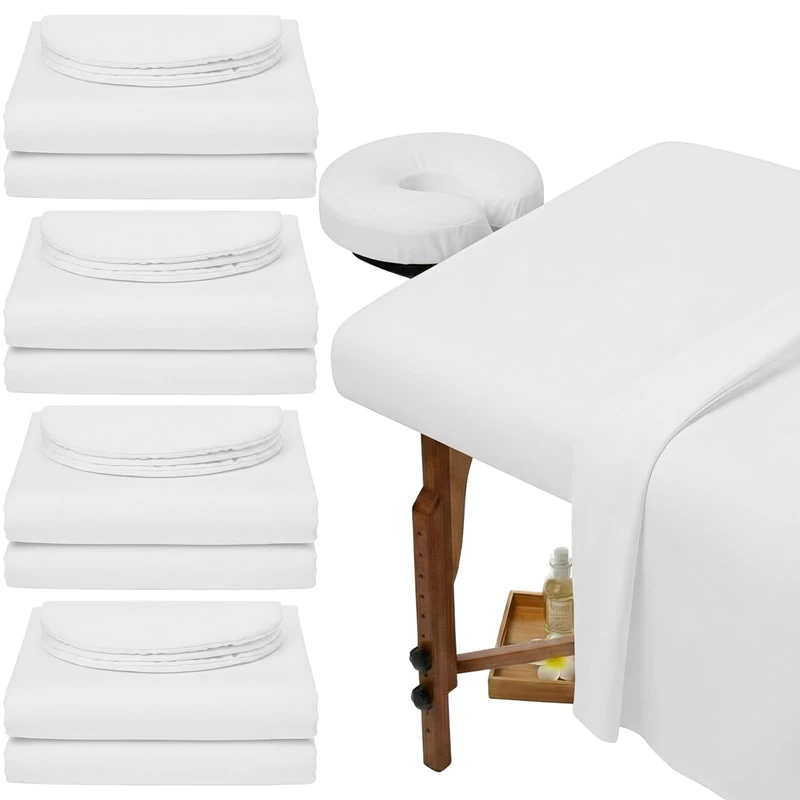 4 Sets Soft Microfiber Massage Table Sheets Set 3 Piece Set Includes Massage Table Cover, Massage Fitted Sheet, and Massage Face Rest Cover (White) - Image 1