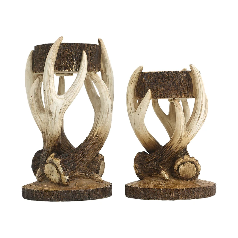Duomiacasa Antler Deer Candle Holders, Wildlife Elk Votive Tealight Holder,Rustic Home Decor,Cabin Log Decoration Set of 2 - Image 1