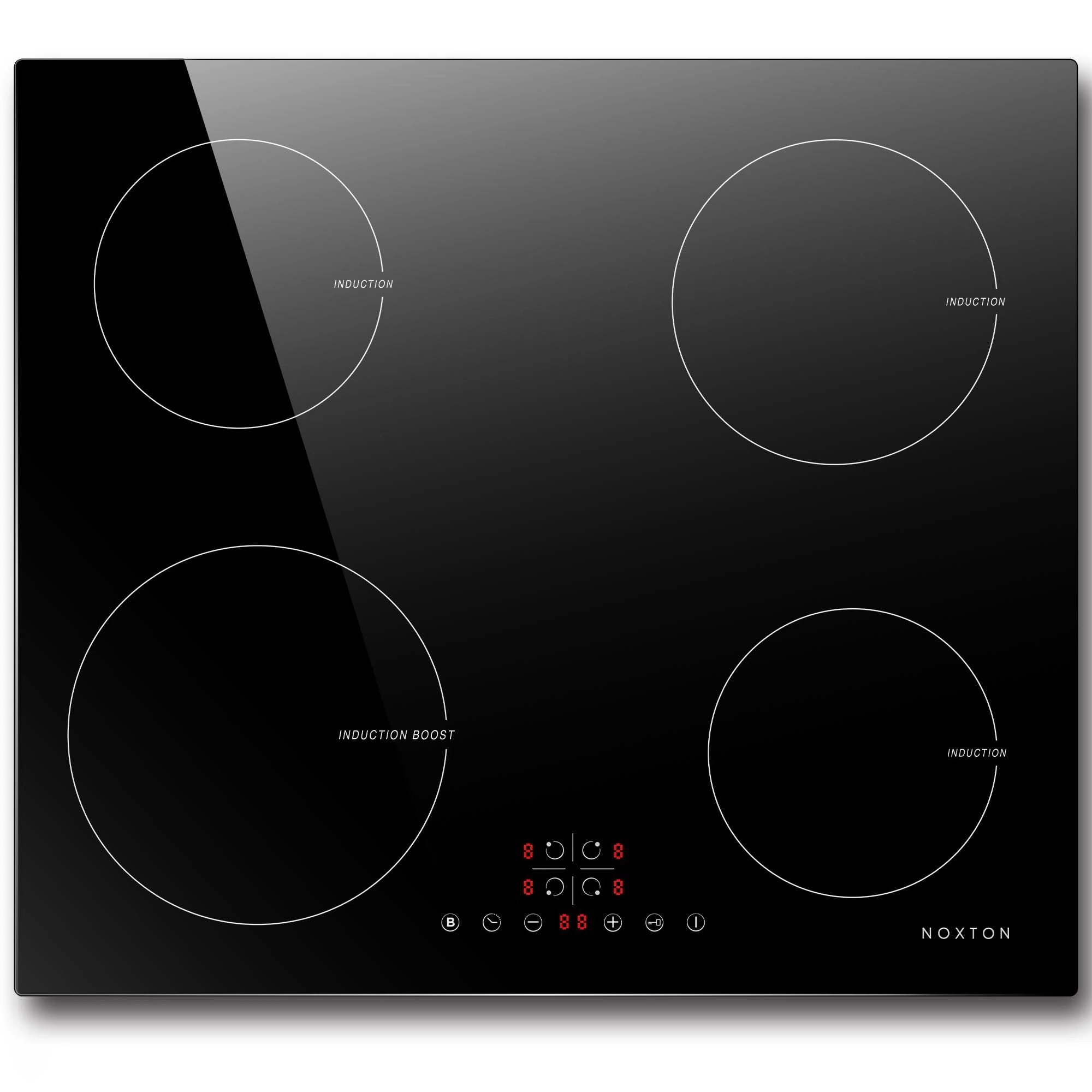NOXTON Induction Hob with 4 Recessed Burners 6400 W, Hob with BOOST, Timer, Child Safety, Touch Control, 220-240V
