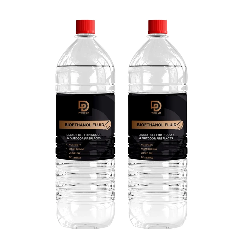 PRIMES DIY 2 Litre Premium Bioethanol Fuel for Fire Place Clean Burning High Purity Bio Ethanol Liquid Fuel for Fire Pits Burners and Stoves Indoor and Outdoor Use Eco Friendly Bioethanol Fuel Liquid