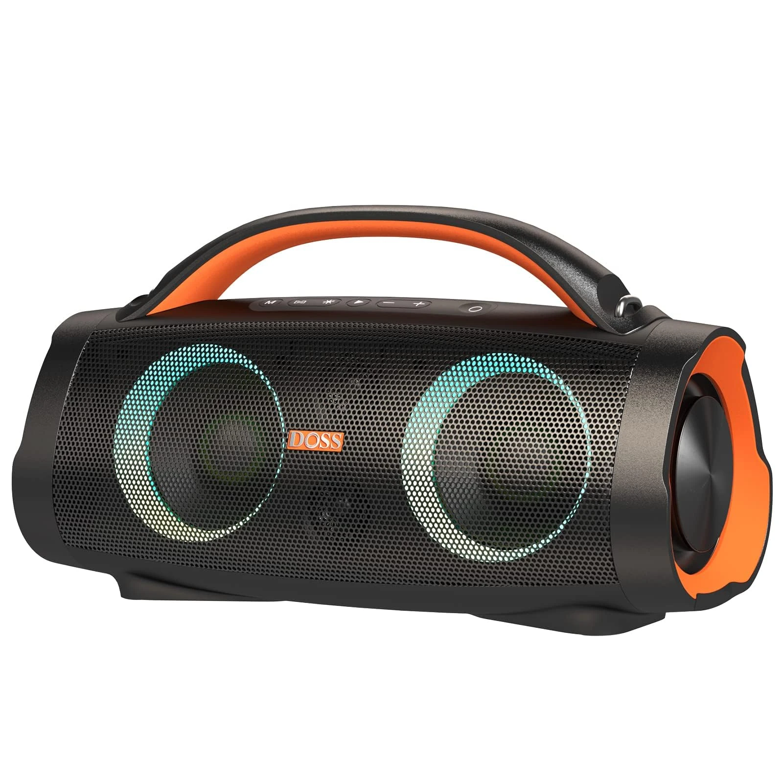 DOSS Extreme Boom Pro Bluetooth Speaker,100W Stereo Sound, Rich Bass, Mixed Color Light, 20H Playtime, Power Bank, IPX6 Waterproof for BBQ and Parties, Ideal White Elephant Gift for Adults- Orange