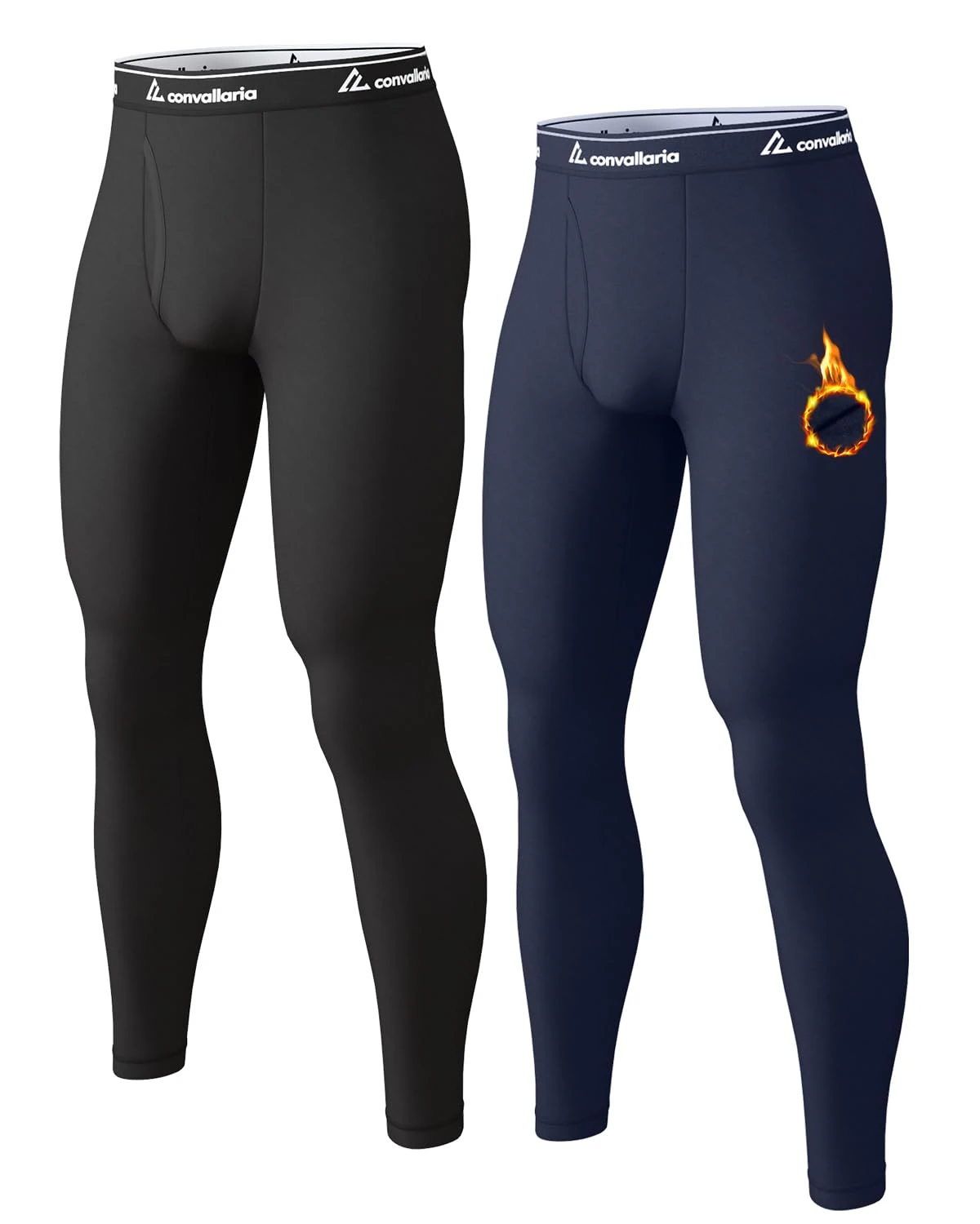 CL convallaria Men's Thermal Pants Fleece Lined Long Johns Compression Bottom Athletic Base Layer Cold Weather Gear 2pc Black-Blue M