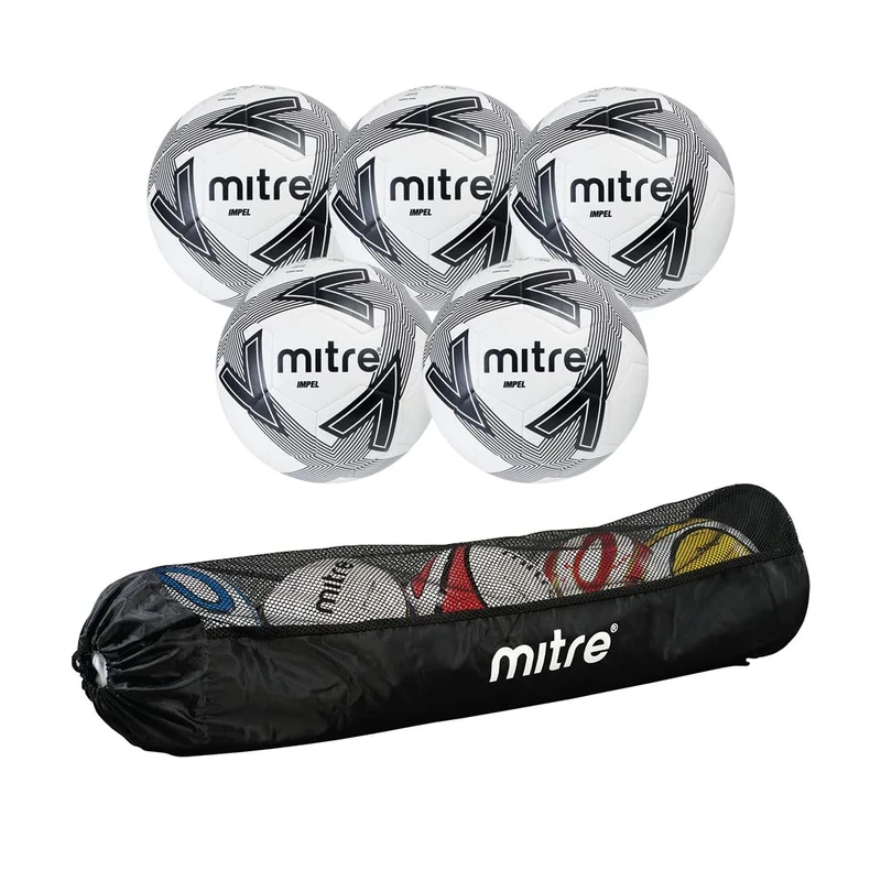 Mitre Impel Footballs, Pack of 5 with Tubular Ball Bag, Size 5
