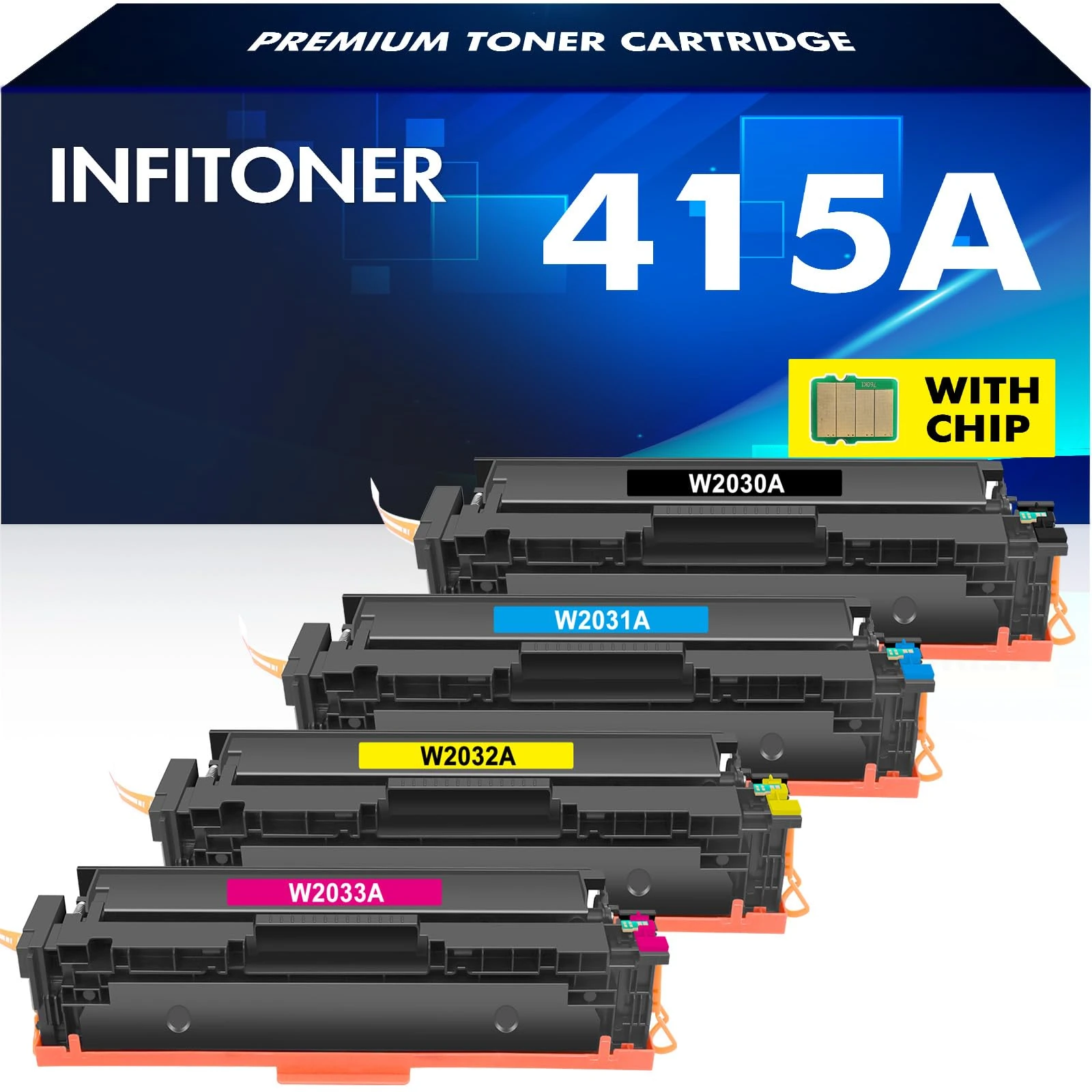 415A 415X Toner: (With Chip) Compatible for HP 415A Toner Cartridge Multipack Color Laserjet Pro MFP M479fdw M479dw M479fnw M479fdn M454dw M454dn W2030A (4 Pack, Black Cyan Yellow Magenta)