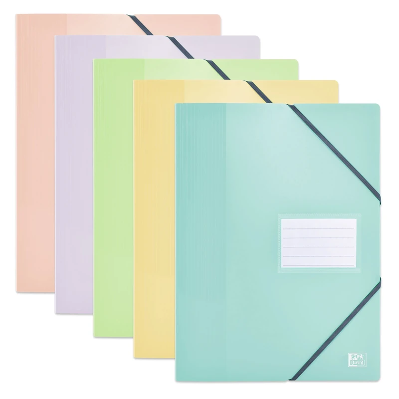OXFORD Pack of 12 Document Sleeves with Elastic School Life A4 80 Sides / 40 Pockets Polypropylene Cover Assorted Pastel Colours