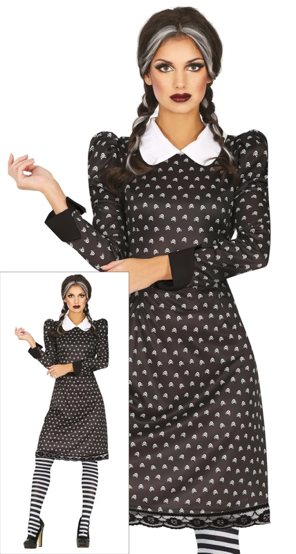 FIESTAS GUIRCA Gothic Family Girl Halloween Costume Adult Women - Black Dress Costume - Adults Fancy Dress Costumes Women Size S 8-10