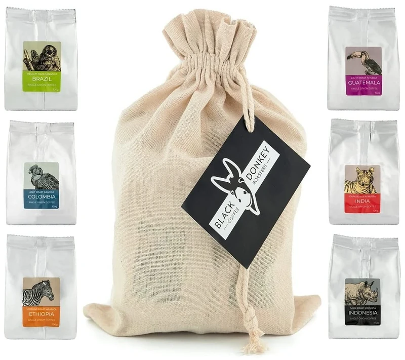 Gourmet Coffee Beans Gift Set - COFFEES OF THE WORLD | Whole Roasted Coffee Beans 600g (6 x 100g) - 6 Finest Single Origin Coffees | Hamper Style Gift Idea for Him & Her