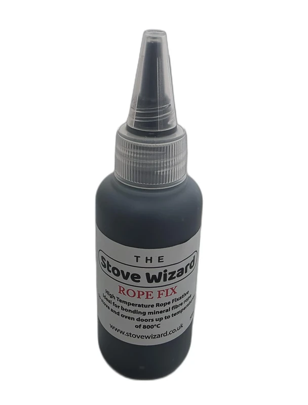 The Stove Wizard Large Bottle 50ml Wood Burner Stove Rope Glue Adhesive Heat Resistant Rope Adhesive Easily Sets Glue Easy to Use Fixing Fibre Rope Stoves Boilers Range Cookers Black (1 x 50ml bottle)