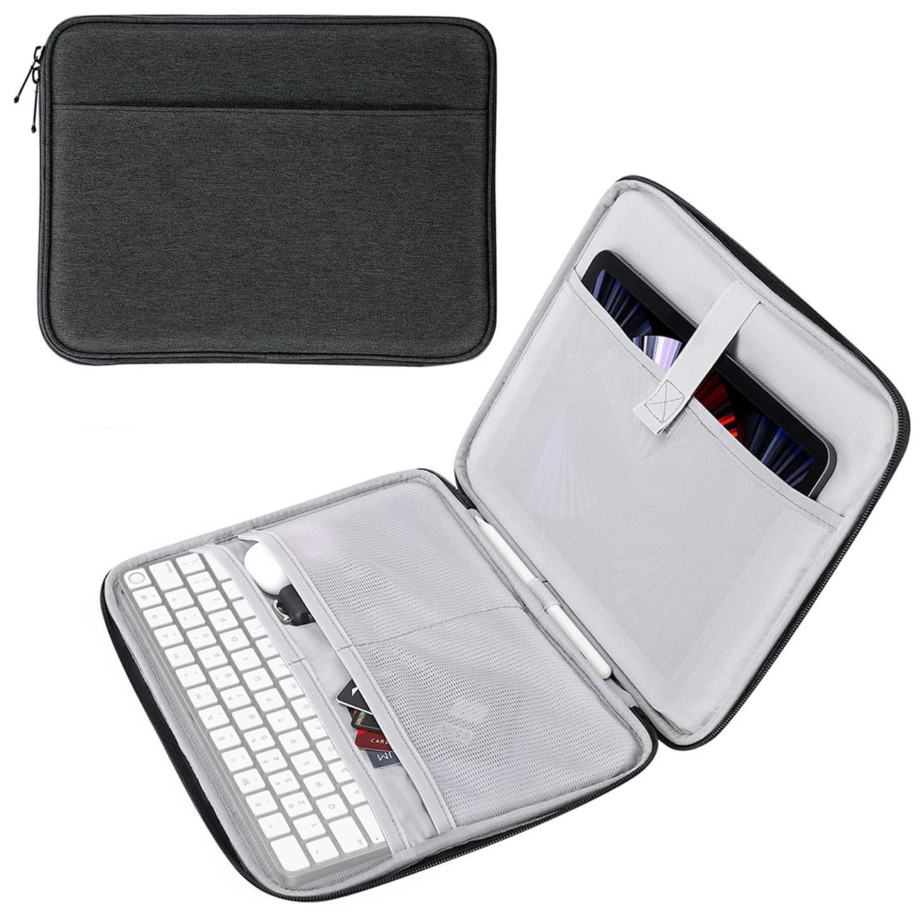MoKo 12.9 Inch Tablet Sleeve Bag, Protective Bag with Two Compartments Fits 13 Inch New iPad Pro M4 & Air M2 2024, iPad Pro 12.9 inch, Surface Laptop Go 12.4, Galaxy Tab S8+/S9+ 12.4, Black & Gray