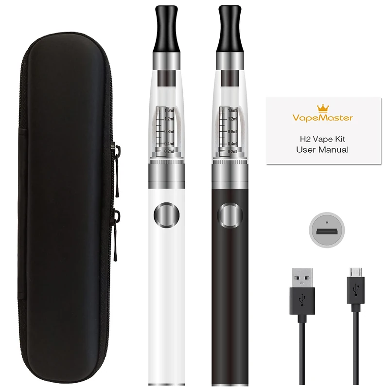 E Cigarettes Vape Pens Starter Kit VapeMaster H2 Dual Vape Pens, Easy To Fill And Charge, Long Lasting Battery, Pure Taste - No E-liquid, No Nicotine (Black White)