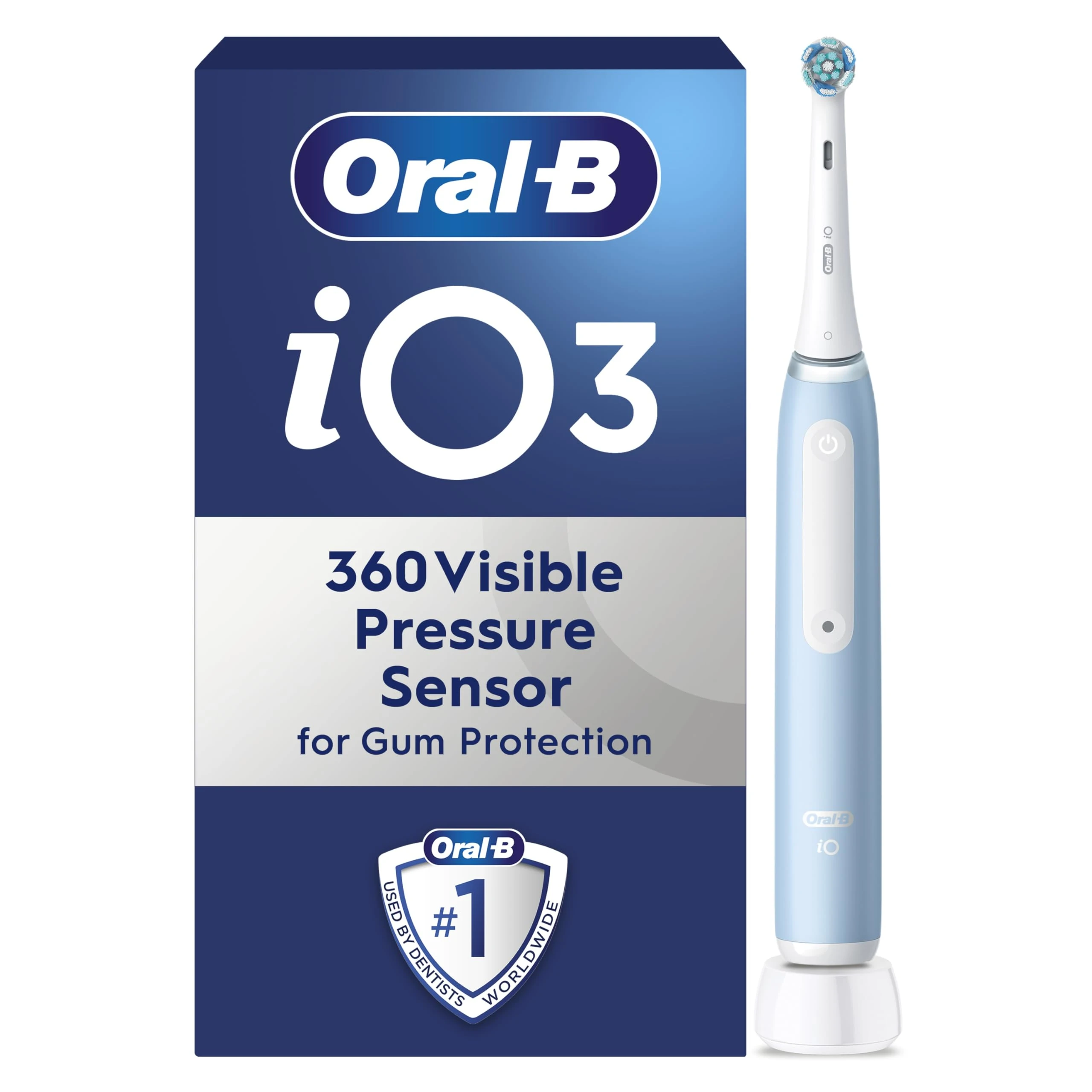 Oral-B iO3 Electric Toothbrush For Adults, 1 Toothbrush Head, 3 Modes With Teeth Whitening, Oral B Electric Toothbrushes, 2 Pin UK Plug, Blue