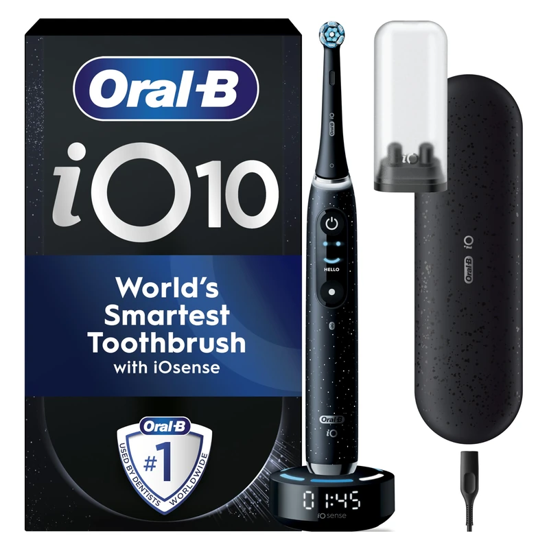 Oral-B iO10 Electric Toothbrushes Adults, Gifts For Women / Men, 1 Handle, 1 Toothbrush Head and Charging Travel Case, 7 Modes, Sense Smart Charger, 2 Pin Plug, Cosmic Black, Oral B IO Toothbrush