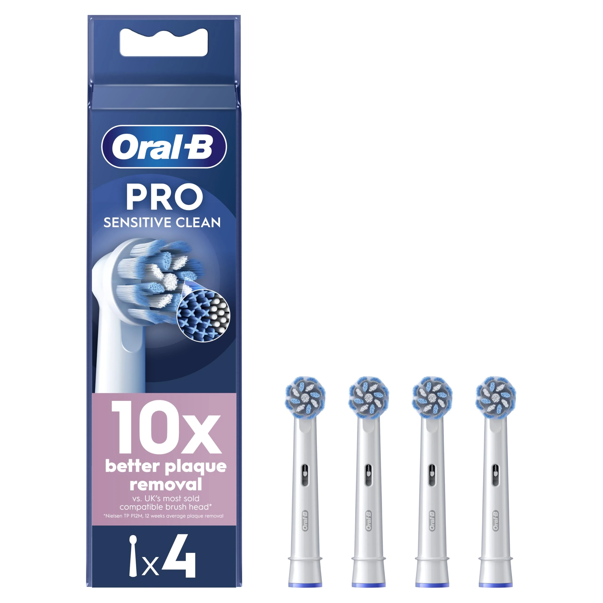 Oral-B Pro Sensitive Clean Electric Toothbrush Head, X-Shaped & Extra Soft Bristles for Gentle Brushing & Plaque Removal, Pack of 4 Toothbrush Heads, White