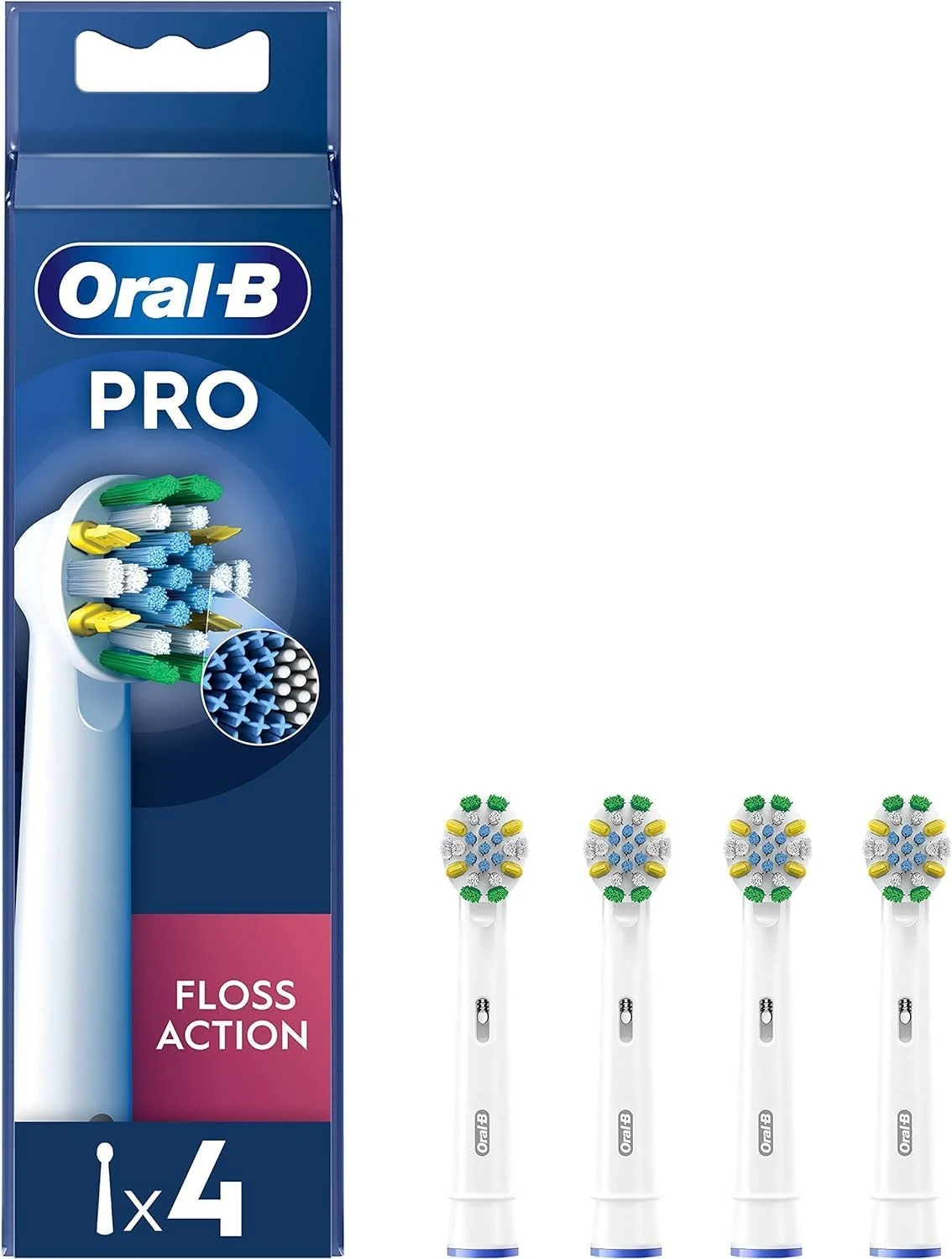 Oral-B Pro Floss Action Electric Toothbrush Head, Oral B Electric Toothbrushes Heads, X-Shaped and Interdental Bristles for Deeper Plaque Removal, Pack of 4 Replacement Toothbrush Heads