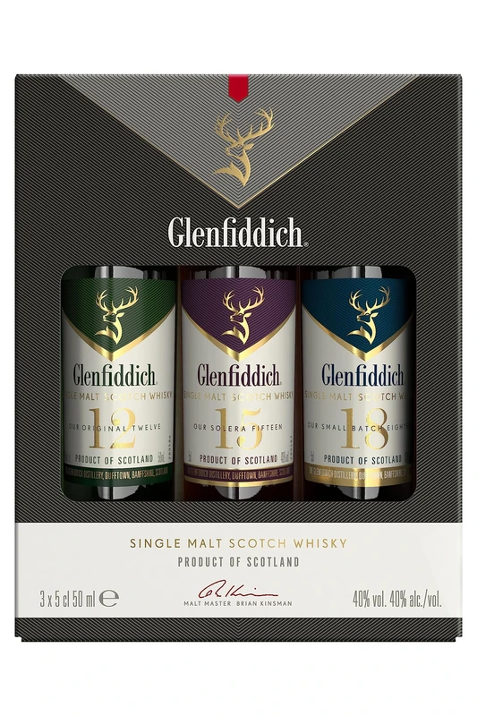 GLENFIDDICH Single Malt Scotch Whisky Taster Gift Pack - 12, 15 & 18 Year Old - Product Of Scotland - 40% ABV - 3 x 5 cl