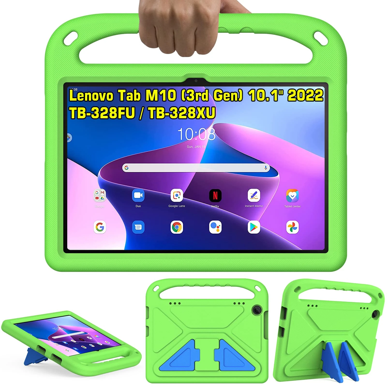 GOZOPO Kids Case for Lenovo Tab M10 3rd Gen 10.1 inch Tablet, with Handle Shockproof Stand Protective Cover [ONLY fits M10 3rd Gen - TB-328FU/TB-328XU] - Green