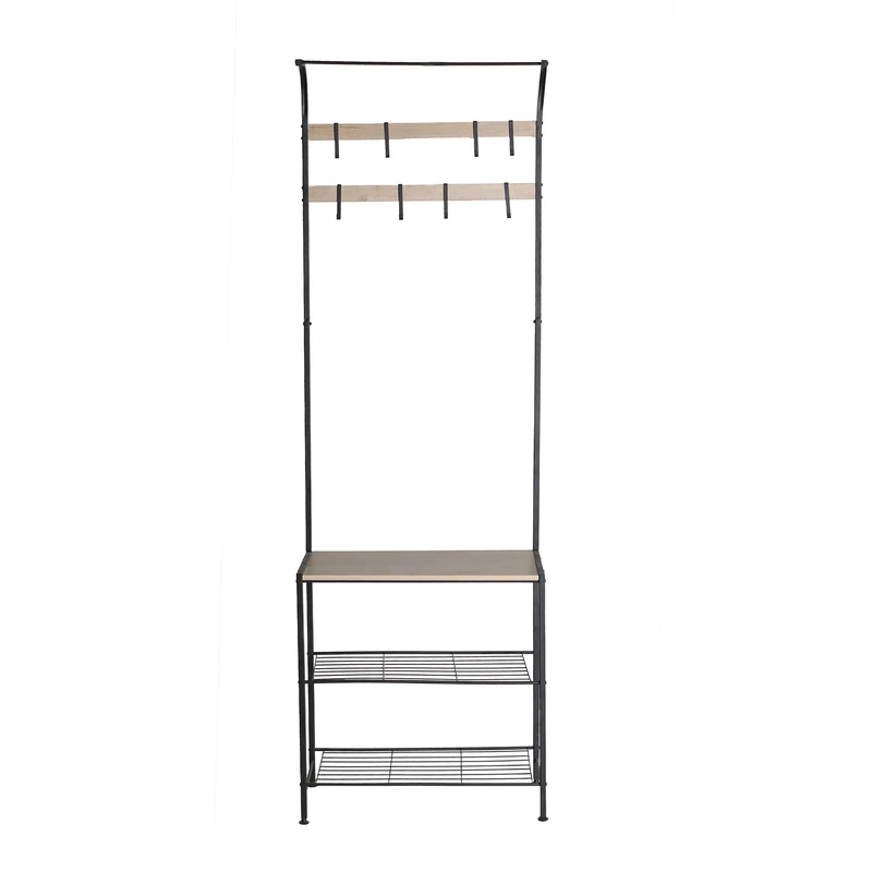 Last Deco – Henche Hallway Coat Rack | Iron Furniture – 3 Shelves – Black and Natural | Measures 60 x 185 x 28 cm - Image 1