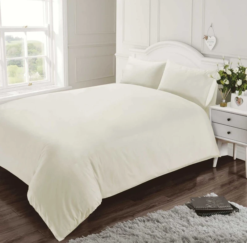 Homespace Direct 400 Thread Count 100% Egyptian Combed Cotton Duvet Cover Set Cream Double
