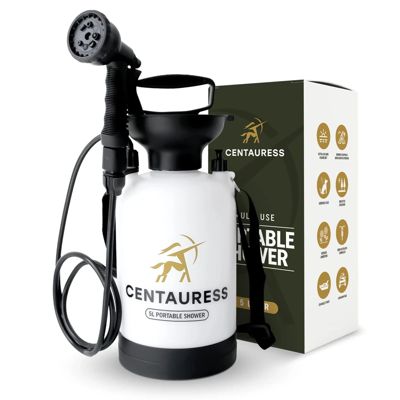 Centauress Portable Camp Shower Pump w/Safety Valve (45 PSI) - Surf Rinse Kit - Beach & Camp Shower Kit