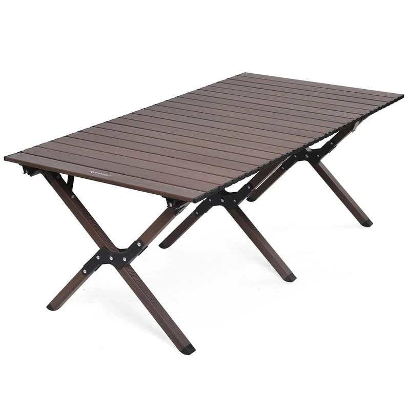 Rainberg Portable Folding Aluminium Camping, Picnic Table 120x60cm Compact Garden Table with Carry Bag for Picnic, Camping, BBQ, Party & Outdoor Dinning. (Walnut Wood)