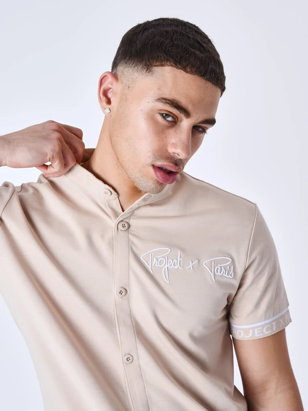 PROJECT X PARIS Men's Shirt, 65% Cotton, 30% Polyester, 5% Spandex, Beige, Size S