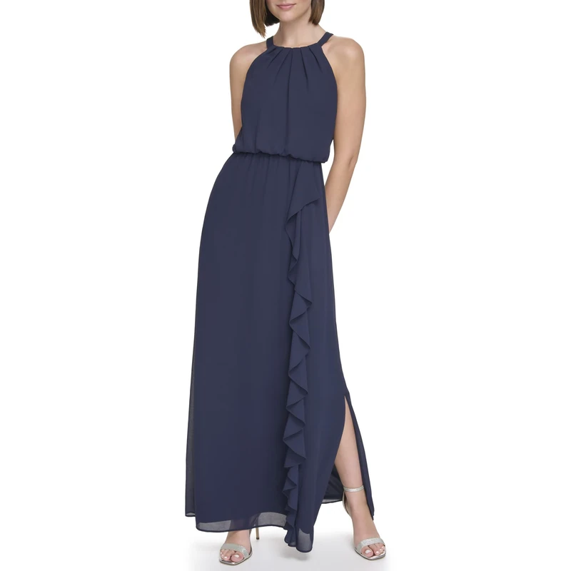 Jessica Howard Women's Chiffon Maxi Sleeveless-Guest of Wedding Casual Night Out Dress, Navy, 12 - Image 1