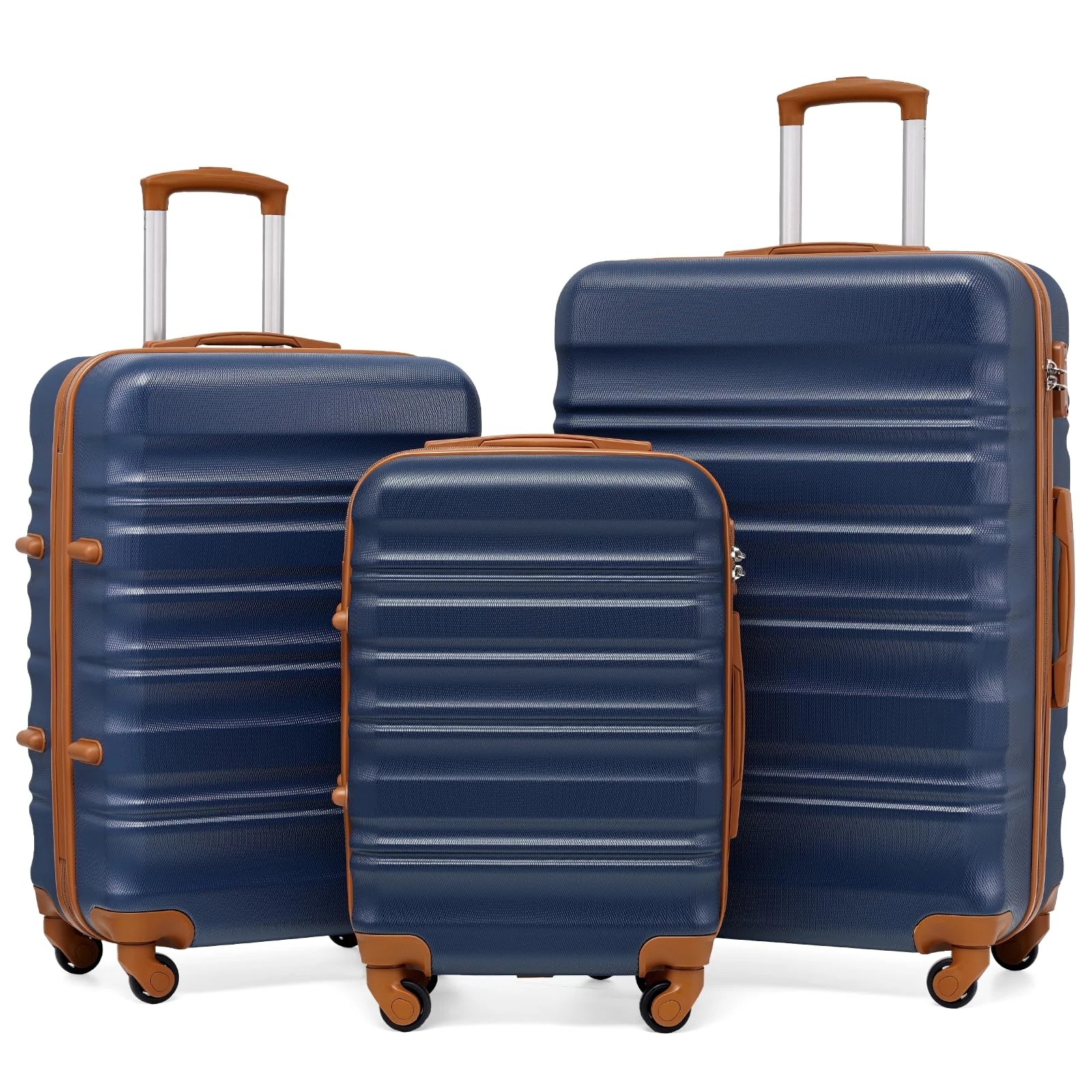 COOLIFE 3-Piece Suitcase Set 28+24+20 Inch – Hard Shell Lightweight ABS+PC Luggage with 360° Silent Wheels & TSA Lock for Family Travel, Overseas Travel, Navy