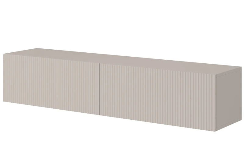 SELSEY Wooden TV Cabinet, Modern Taupe, Grey Finish, 140 x 31 x 30 cm - Hanging Design, 2 Spacious Compartments, Ideal for Living Room Decor, Made from Durable Laminated Board & MDF Slats