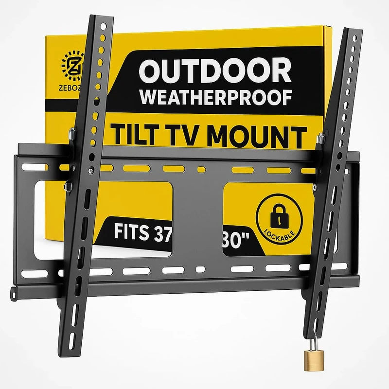 ZeboZap ZZTVT8064 OUTDOOR Tilt TV Mount-NO Swivel | Stainless Steel Screws | Lockable | Low-Profile | Outdoor | Patio | Holds 154lbs | Fits 37-in to 80-in TVs | Weatherproof | Black