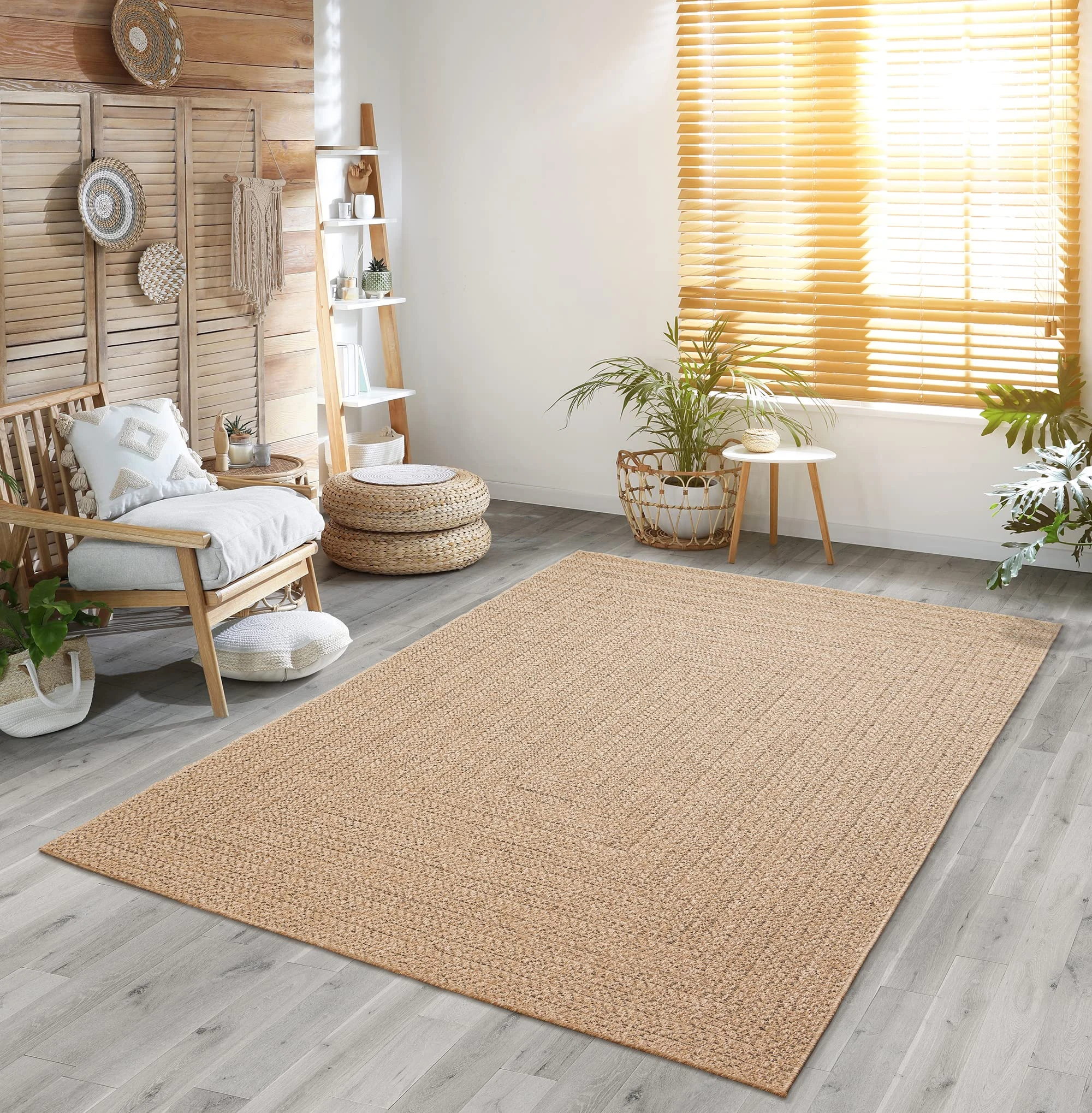 the carpet Kansas - robust indoor and outdoor carpet in natural jute look, weatherproof, suitable for patio and garden, approx. 60 x 90 cm