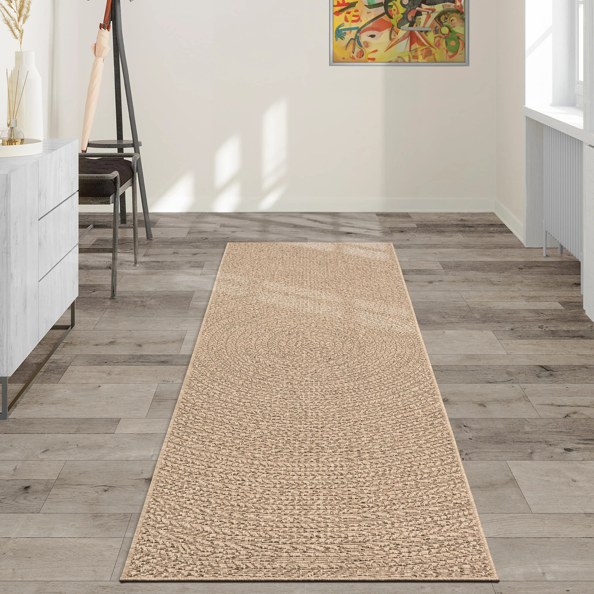 the carpet Kansas - robust indoor and outdoor carpet in natural jute look, weatherproof, suitable for patio and garden, approx. 60 x 90 cm
