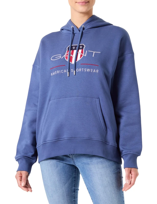GANT Women's Rel Archive Shield Hoodie Hooded Sweatshirt , Dusty Blue Sea,XXL