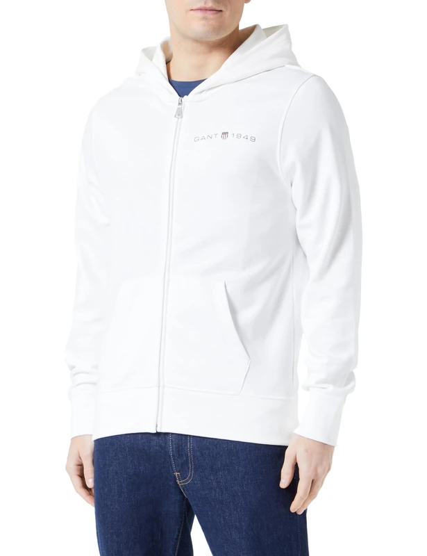 GANT Men's Printed Graphic Full Zip Hoodie, Eggshell, XL