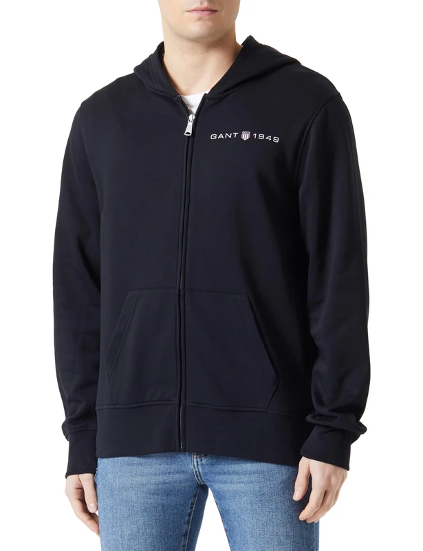GANT Men's Printed Graphic Full Zip Hoodie Hooded Sweatshirt, Black, XXL