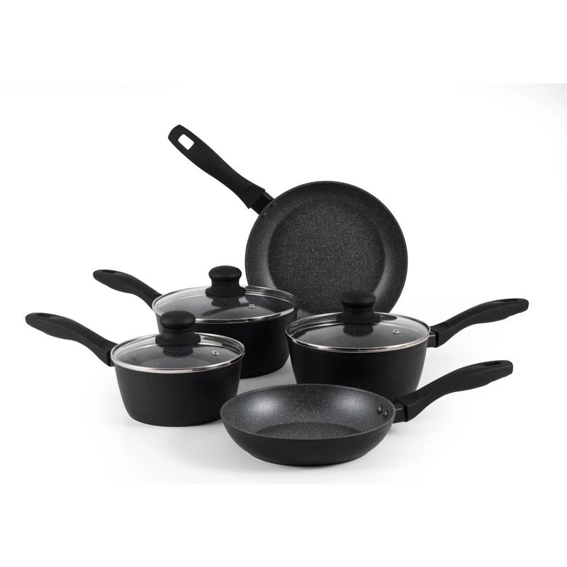 Russell Hobbs RH02814EU7 Metallic Marble Cooking Pan Set - Non-Stick 5 Piece Kitchen Cookware, 20/24cm Frying Pans, 16/18/20cm Saucepans, Tempered Glass Lids with Steam Vents, Induction Hob Suitable