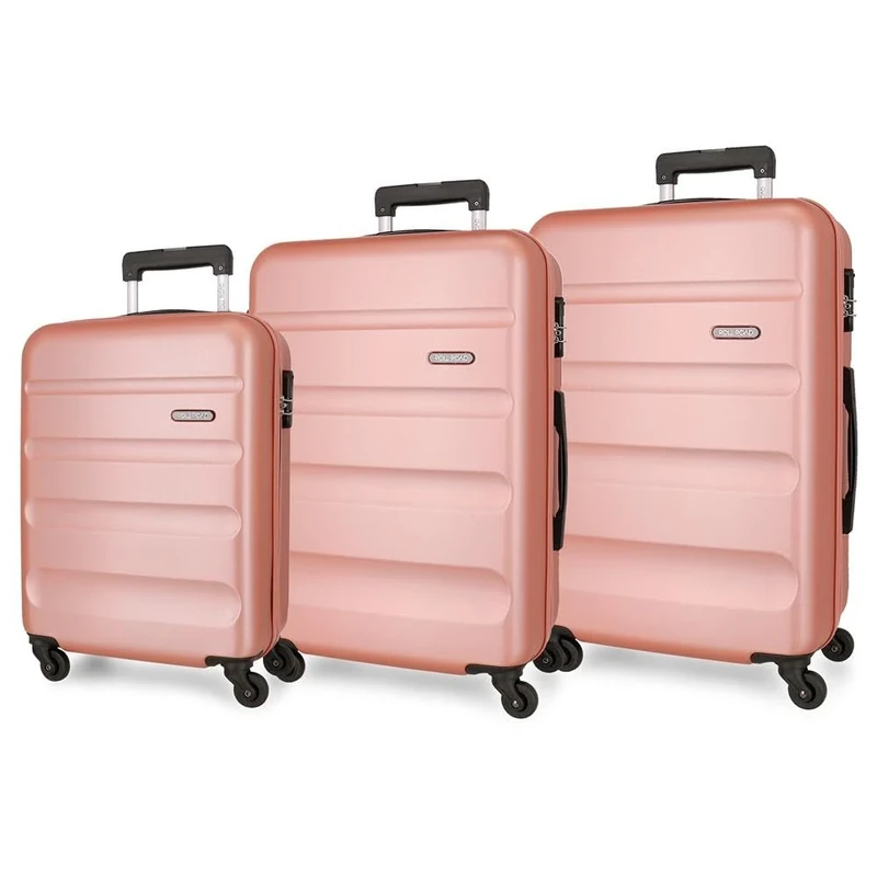 ROLL ROAD Flex Suitcase Set Nude 55/65/75 cm Hard ABS Side Combination Lock 182L 9.5kg 4 Wheels, Pink, One Size, Suitcase Set